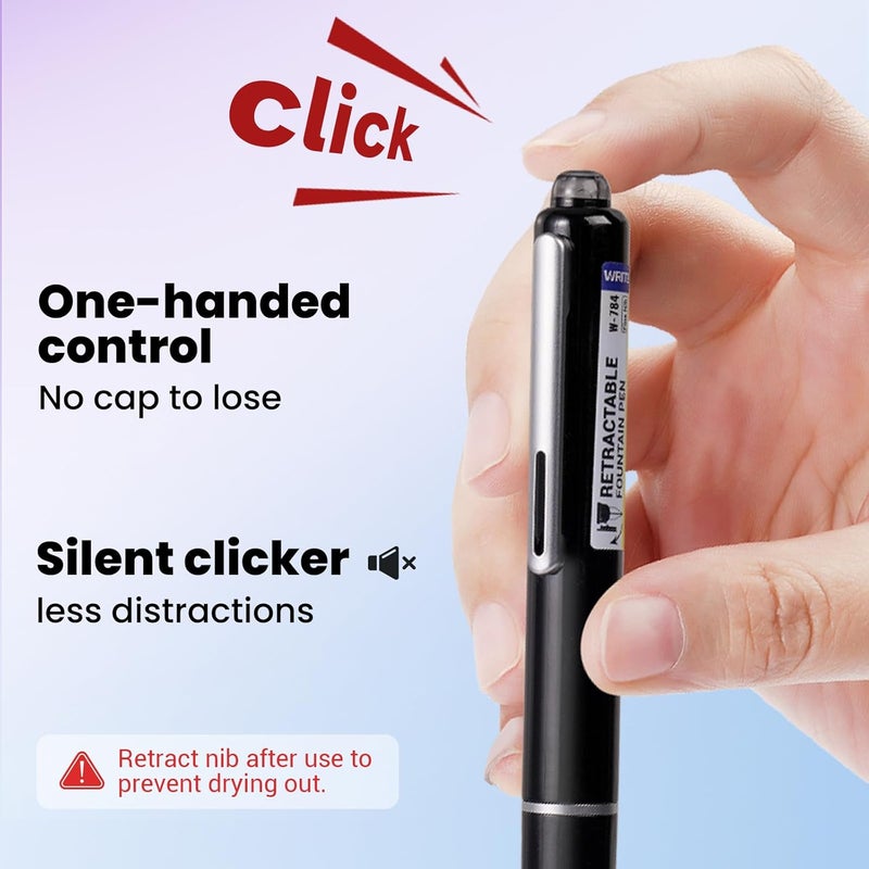 WRITECH Retractable Fountain Pen Set: Fine Nib Black Ink Pens Includes 5 Ink Cartridges Smooth Writing for Sketching Journaling Calligraphy Gift (Black) - Image 4